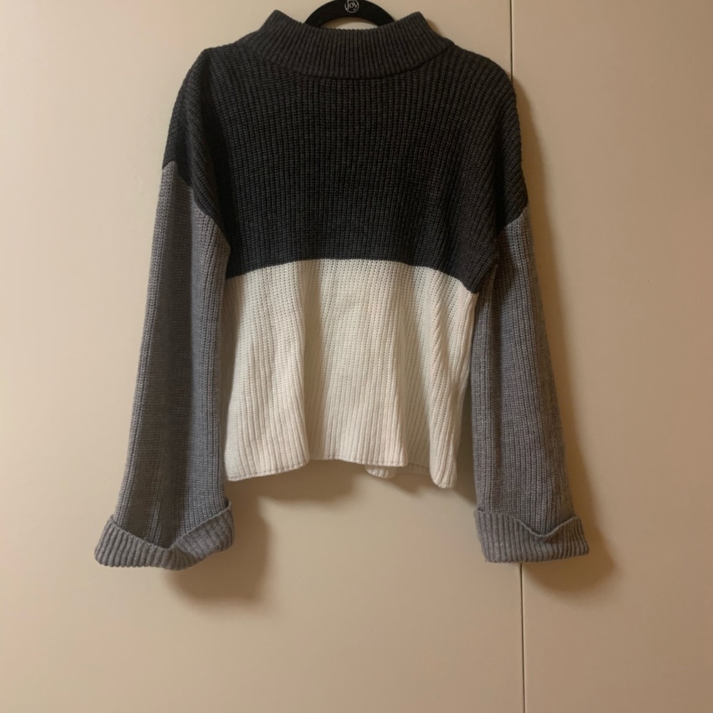 Black, Grey & White Turtle Neck Knitted Sweater